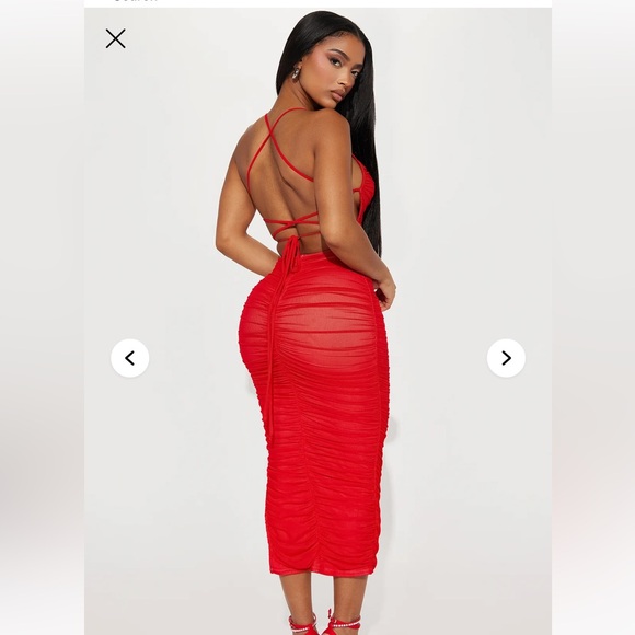 Red Ruched Bodycon Dress - Picture 2 of 7